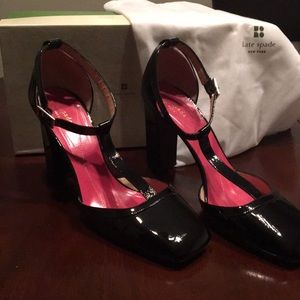 Kate Spade Black Patent leather chunky heels